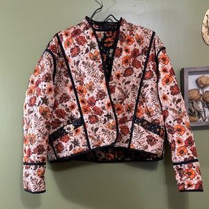 Simply Southern Reversible Open front orange floral quilted jacket size XL